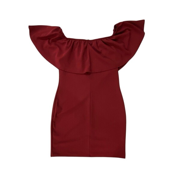 Brat Star Burgundy Off Shoulder Ruched Mini Dress - Junior Size Large - Picture 4 of 9